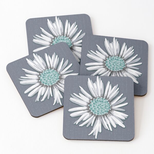 Aperçu de l'œuvre Asters blanc-vert sur gris ardoise créée et vendue par colorofmagic.