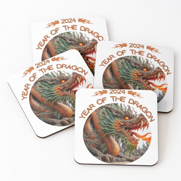Item preview, Green and orange dragon with extra flames, 2024 year of the dragon designed and sold by Coolparrotgirl.