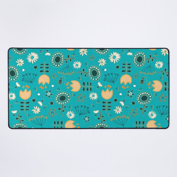Item preview, Scattered retro flowers on textured turquoise designed and sold by colorofmagic.