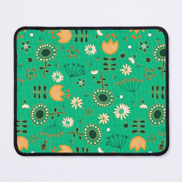 Item preview, Scattered retro flowers on textured green designed and sold by colorofmagic.