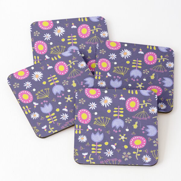 Item preview, Scattered retro flowers on textured purple designed and sold by colorofmagic.