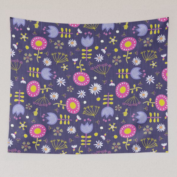 Item preview, Scattered retro flowers on textured purple designed and sold by colorofmagic.