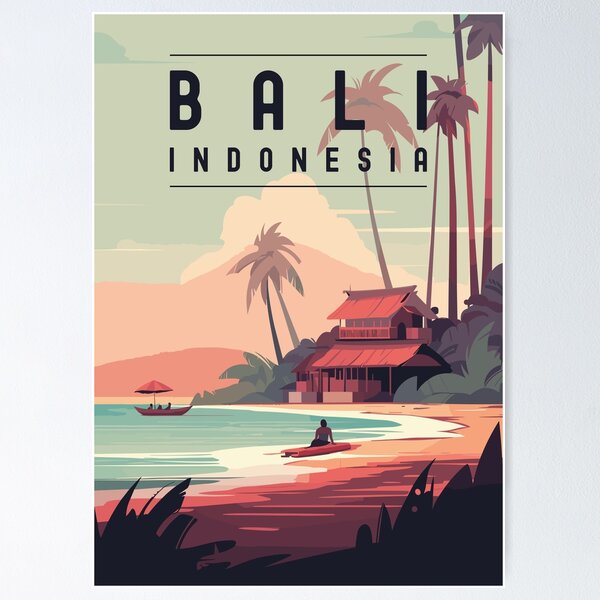 Item preview, Retro Travel Poster About Bali Indonesia designed and sold by turtlestart.