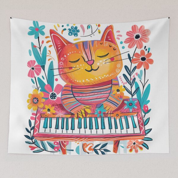 Item preview, Cat playing the piano designed and sold by FlowersColorful.