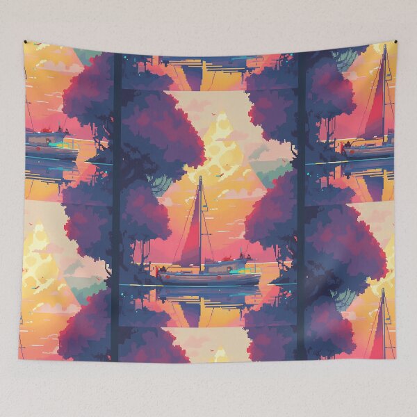 Item preview, Evening Sailing, relaxing vibes- Pixel art designed and sold by octoboobs.