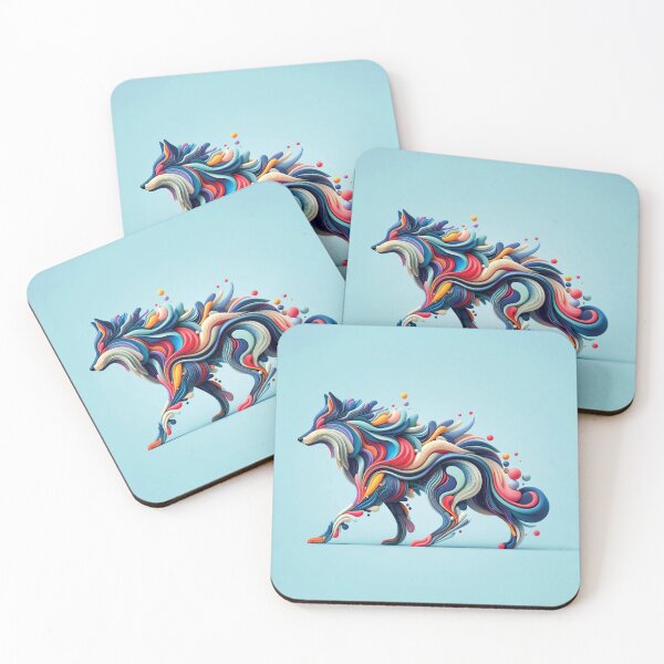 Item preview, a wolf, minimalistic colorful organic forms, energy, assembled, layered, depth, alive vibrant, 3D, abstract, on a light blue background  designed and sold by blue-koala.