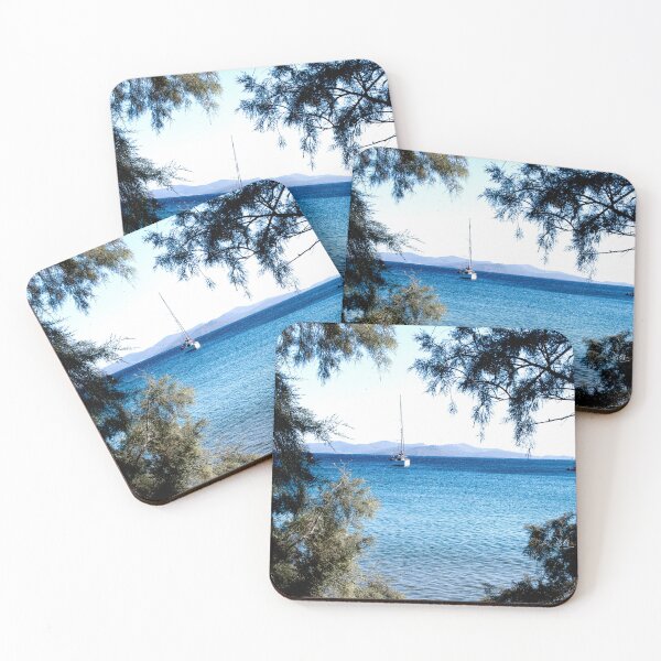 Item preview, Sailing on Ocean, Sailboat Photo, Trees on Beach designed and sold by IdoFriedmanArt.