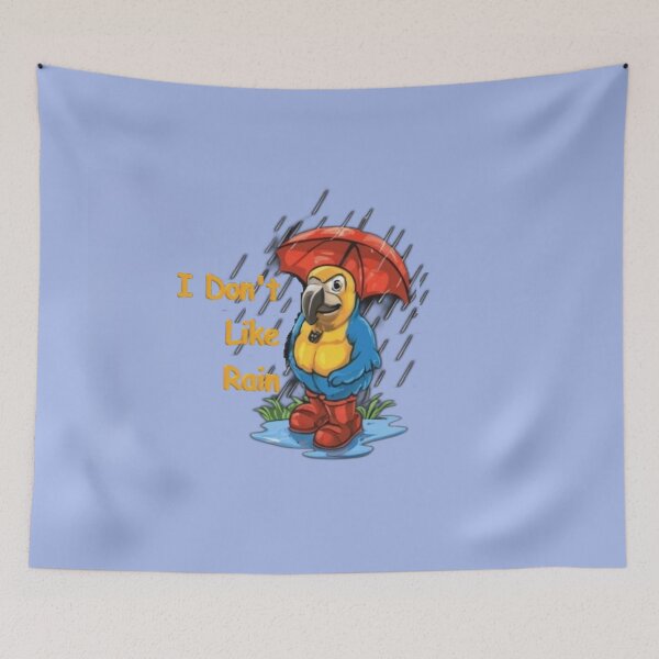 Item preview, Parrot in Wellington boots and with an umbrella, text "I don't like rain" designed and sold by Tomasz  Siennicki.