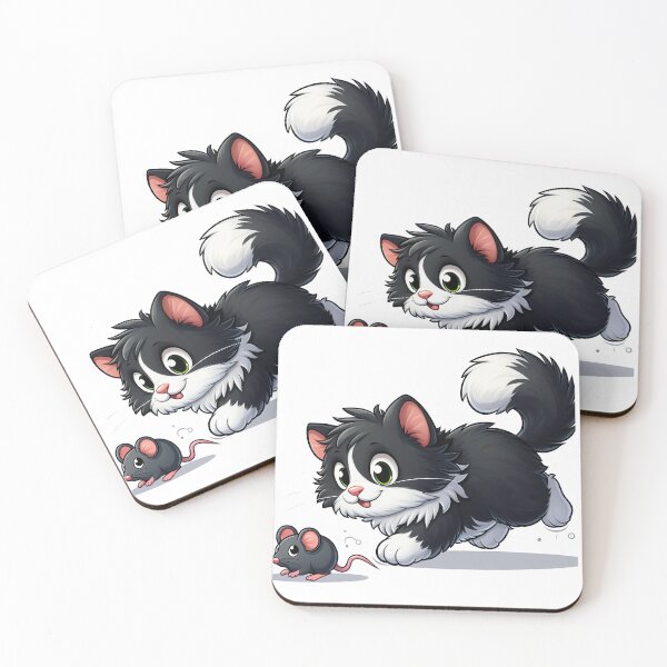 Item preview, Black white cat chasing mouse designed and sold by MzulhilmiZam.
