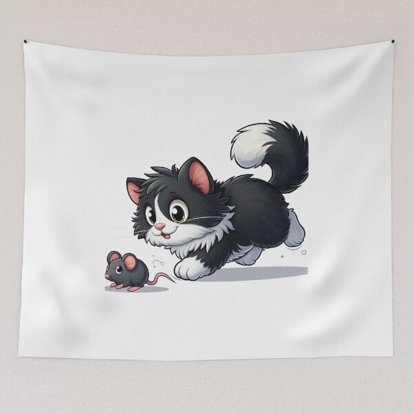 Item preview, Black white cat chasing mouse designed and sold by MzulhilmiZam.