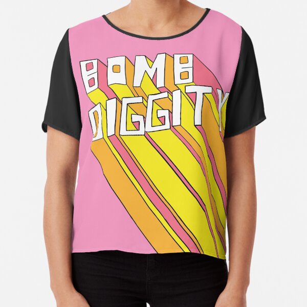 Retro Bomb Digity Words In Pink, Yellow, and Orange Chiffon Top