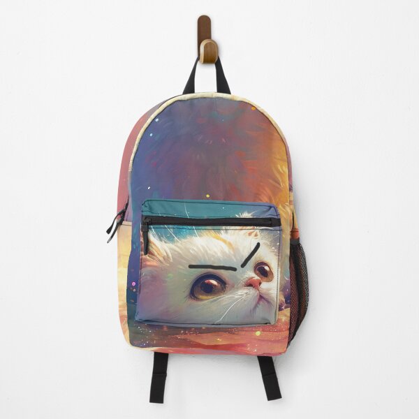 Item preview, Cute Cat with Angry look - surrounded by rainbow and colorful clouds in watercolor style designed and sold by Sp3ctrumOfColor.
