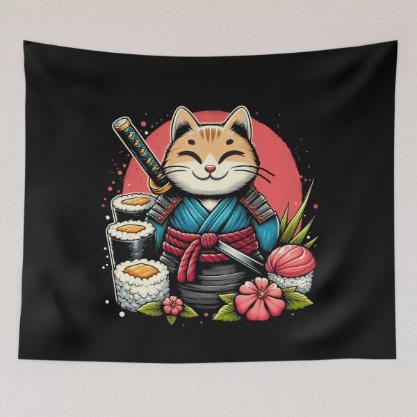 Item preview, Happy Samurai Sushi Cat | Women’s Kawaii Japanese Cat Lover designed and sold by Collin36.