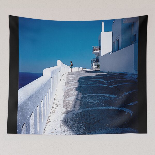 Item preview, Color Photo, Greek Island, Woman on Balcony designed and sold by IdoFriedmanArt.
