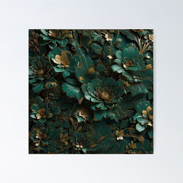 Item preview, Flowers in dark green and gold - 3D relief pattern #54 designed and sold by GoldenEraArt.