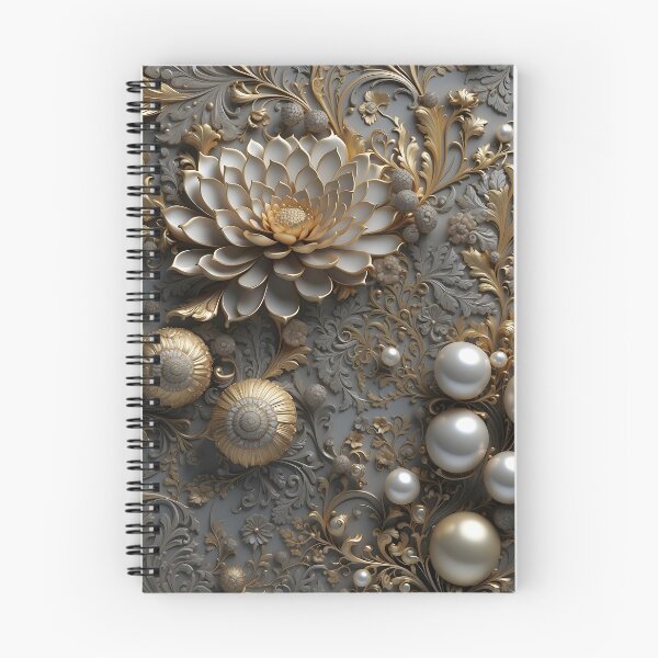 Item preview, Flowers, ornaments and pearls in gray and gold - 3D relief #55 designed and sold by GoldenEraArt.
