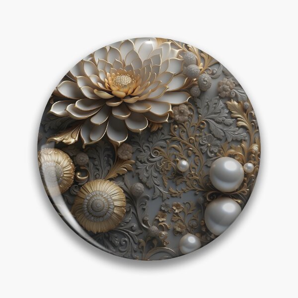 Item preview, Flowers, ornaments and pearls in gray and gold - 3D relief #55 designed and sold by GoldenEraArt.