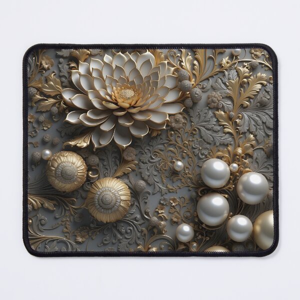Item preview, Flowers, ornaments and pearls in gray and gold - 3D relief #55 designed and sold by GoldenEraArt.