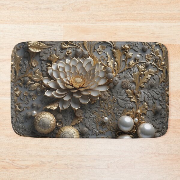 Item preview, Flowers, ornaments and pearls in gray and gold - 3D relief #55 designed and sold by GoldenEraArt.
