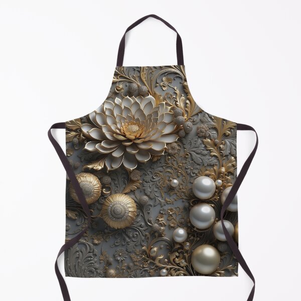 Item preview, Flowers, ornaments and pearls in gray and gold - 3D relief #55 designed and sold by GoldenEraArt.