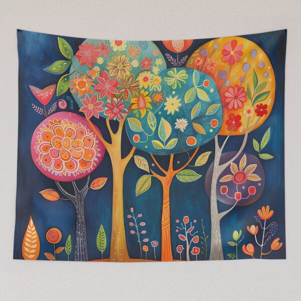 Item preview, Colorful Folk Art tree print designed and sold by dcrc.