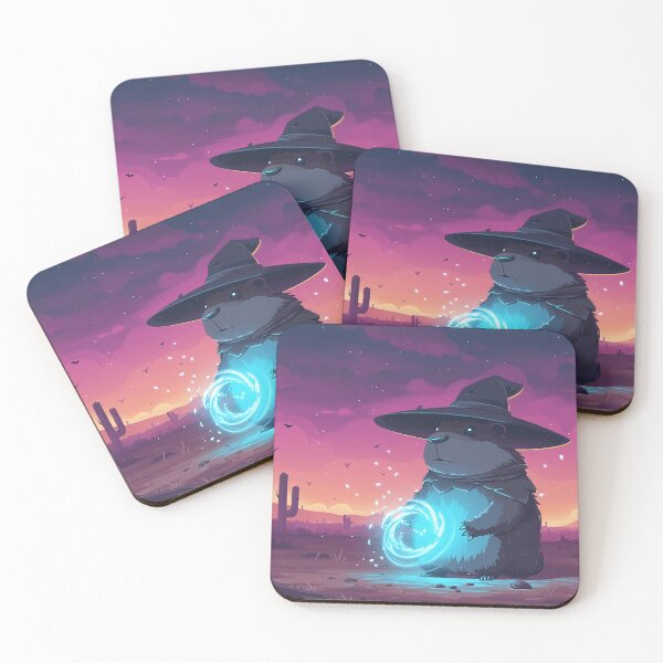 Item preview, Capybara Mage creating a portal using magic spell on the desert designed and sold by EpicFantasy.