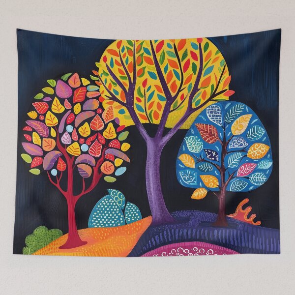 Item preview, colorful folk art tree print designed and sold by dcrc.
