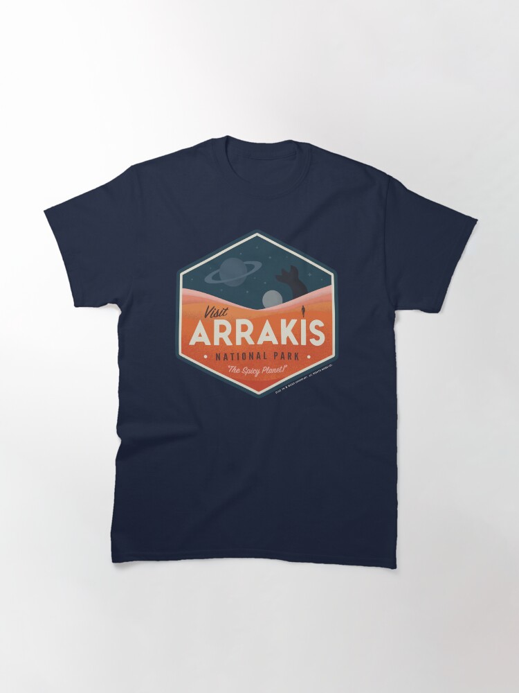Thumbnail 3 of 7, Classic T-Shirt, Visit Arrakis – The Spicy Planet! – Vintage National Park Travel badge designed and sold by thedesigngarden.