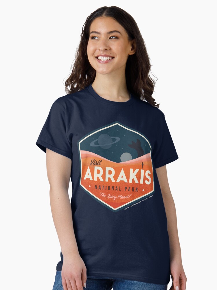 Thumbnail 2 of 7, Classic T-Shirt, Visit Arrakis – The Spicy Planet! – Vintage National Park Travel badge designed and sold by thedesigngarden.
