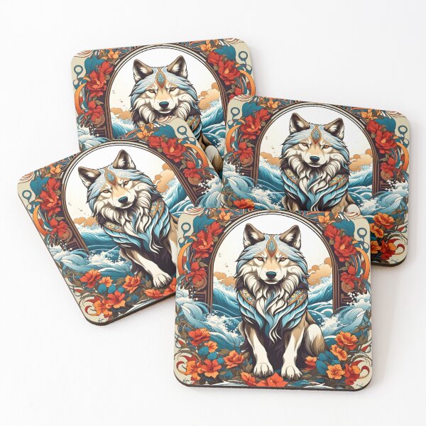 Artikelvorschau, Wolf Tribal Art Retro-Vintage-Design im japanischen Stil entworfen und verkauft von BorgSpareParts.