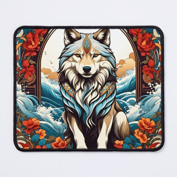 Item preview, Wolf Tribal Art retro vintage Japanese style design designed and sold by BorgSpareParts.