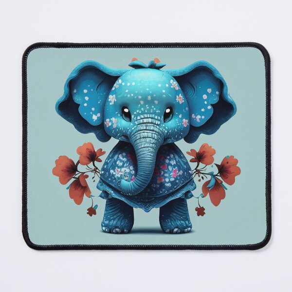 Item preview, Cute Elephant Blue Retro Floral,Comfort Fit Painted Elephant Adult designed and sold by Firas Aljazzar.