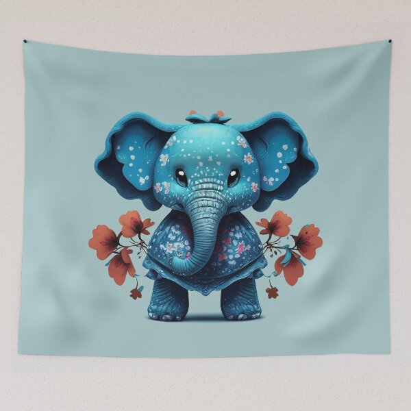 Item preview, Cute Elephant Blue Retro Floral,Comfort Fit Painted Elephant Adult designed and sold by Firas Aljazzar.
