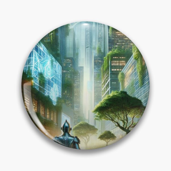 Item preview,  A visually rich portrayal of the Tin Man walking through a futuristic city where skyscrapers are intertwined with lush greenery. designed and sold by quantum X.