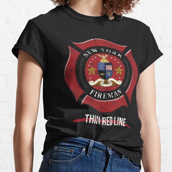 Thin Red Line Twin Towers T-shirt FDNY Memorial Firefighter 
