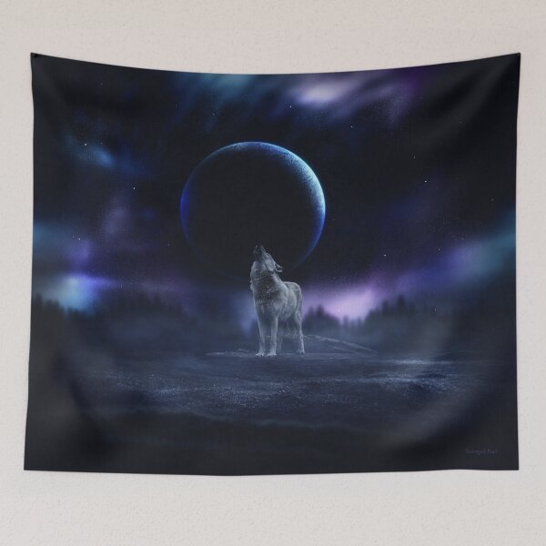 Item preview, Howling wolf with northern lights designed and sold by Destroyed-Pixel.