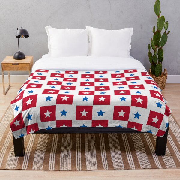 Item preview, Blue Red White Square Star Panama Colors Geometric Checkered Pattern designed and sold by PenguinForests.