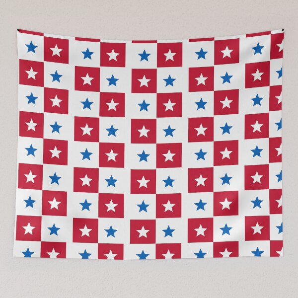 Item preview, Blue Red White Square Star Panama Colors Geometric Checkered Pattern designed and sold by PenguinForests.