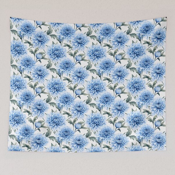 Item preview, Blue Chrysanthemum flower seamless pattern designed and sold by varinchai.