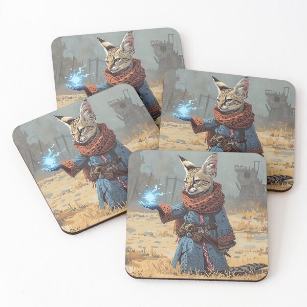 Item preview, Serval mage casing a shiny spell on the battlefield with destroyed castle in the background designed and sold by EpicFantasy.