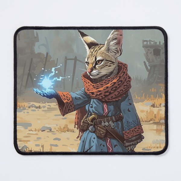 Item preview, Serval mage casing a shiny spell on the battlefield with destroyed castle in the background designed and sold by EpicFantasy.