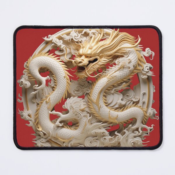 Item preview, Chinese dragons, white, golden patterned fins,low relief designed and sold by GTMOSHOP.