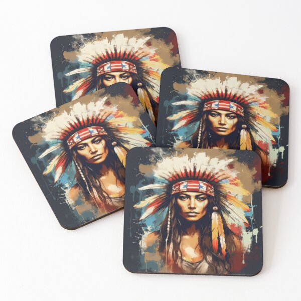 Item preview, Young Native American woman with colorful feather headdress designed and sold by cristina1001.