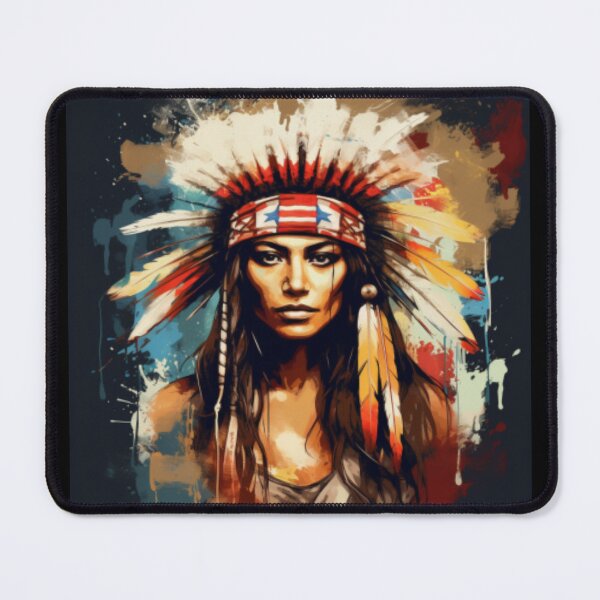 Item preview, Young Native American woman with colorful feather headdress designed and sold by cristina1001.