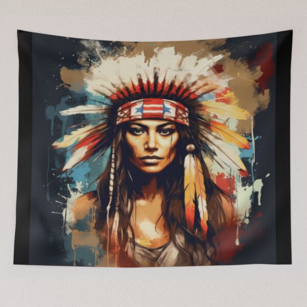 Item preview, Young Native American woman with colorful feather headdress designed and sold by cristina1001.