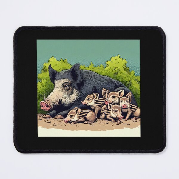 Item preview, A lovely family of wild boars designed and sold by MyHappyArtShop.
