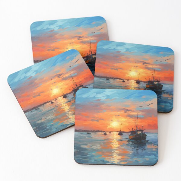 Artikelvorschau, Fischerboote bei Sonnenuntergang entworfen und verkauft von DigiArtbyKeith.