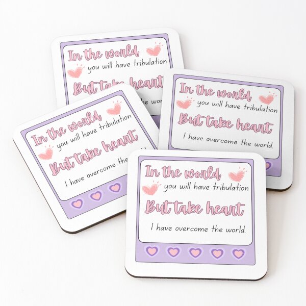 Item preview, In the world you will have tribulation. But take heart; I have overcome the world John 16:33 Bible verse Aesthetic pink and lavender design designed and sold by Crazy-art-land.
