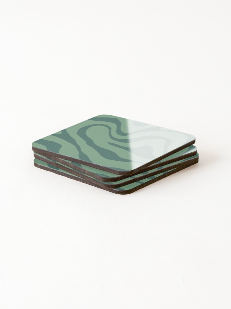 Thumbnail 4 of 5, Coasters (Set of 4), Abstract Wave Pattern Medium Green designed and sold by LinDraws.