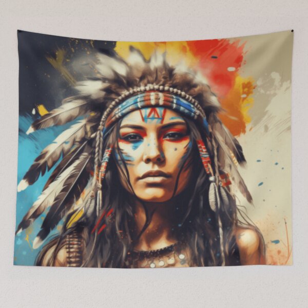 Item preview, Young Native American woman with hair and makeup according to her tribe designed and sold by cristina1001.
